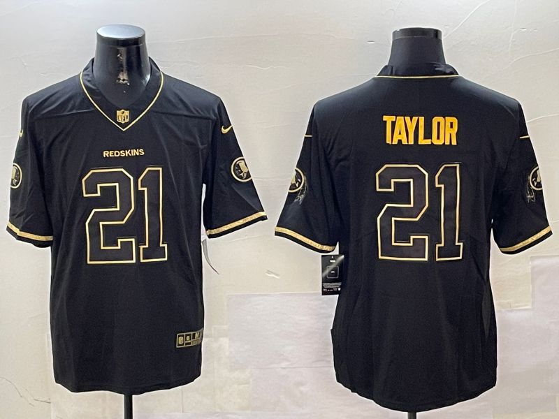 Men Washington Redskins #21 Taylor Black Gold Throwback 2024 Nike Limited NFL Jersey style 1